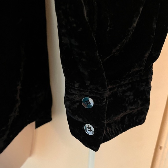 Splendid Long Sleeve Black Crushed Velvet Button-Down Blouse - Picture 12 of 15